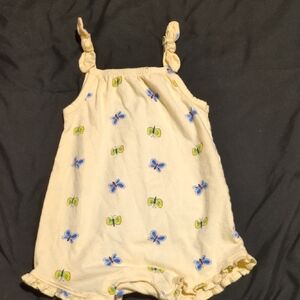Old Navy Cream Bodysuit with Blue and Green Butterflies